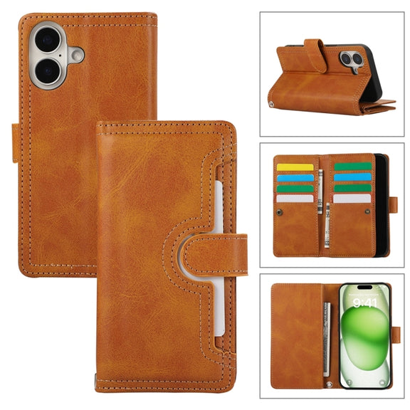 For iPhone 16 Wristband Card Slot Leather Phone Case(Brown)