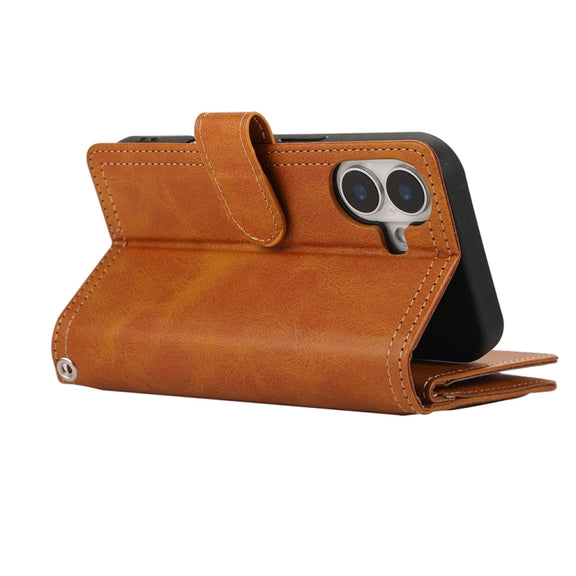 For iPhone 16 Wristband Card Slot Leather Phone Case(Brown)
