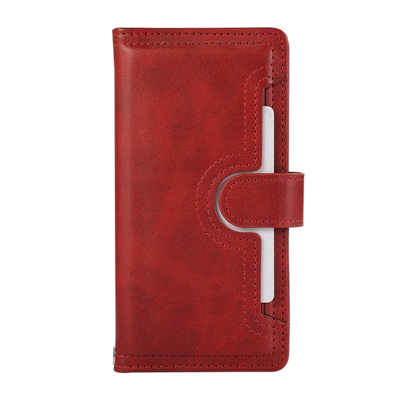 For iPhone 16 Wristband Card Slot Leather Phone Case(Red)