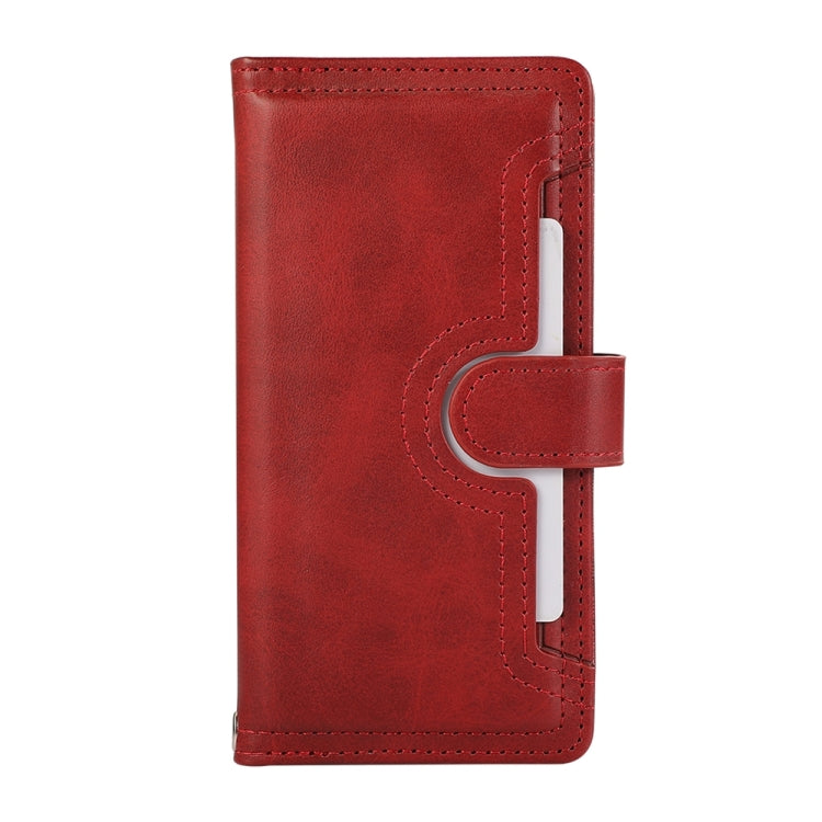 For iPhone 16 Wristband Card Slot Leather Phone Case(Red)