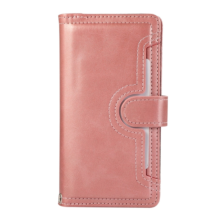 For iPhone 16 Wristband Card Slot Leather Phone Case(Rose Gold)