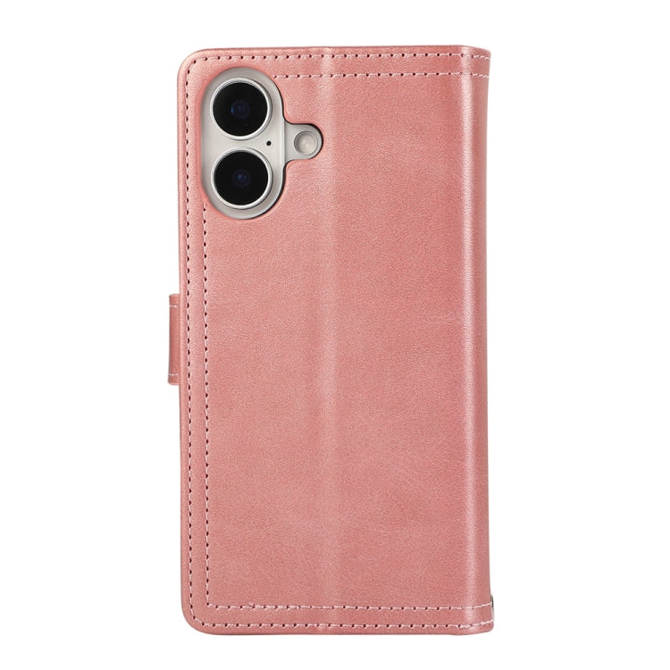 For iPhone 16 Wristband Card Slot Leather Phone Case(Rose Gold)