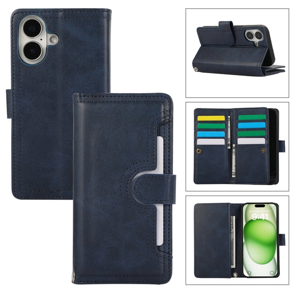 For iPhone 16 Wristband Card Slot Leather Phone Case(Blue)