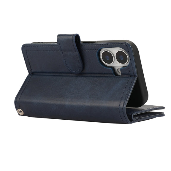 For iPhone 16 Wristband Card Slot Leather Phone Case(Blue)