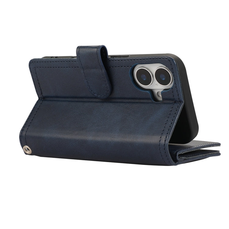 For iPhone 16 Wristband Card Slot Leather Phone Case(Blue)