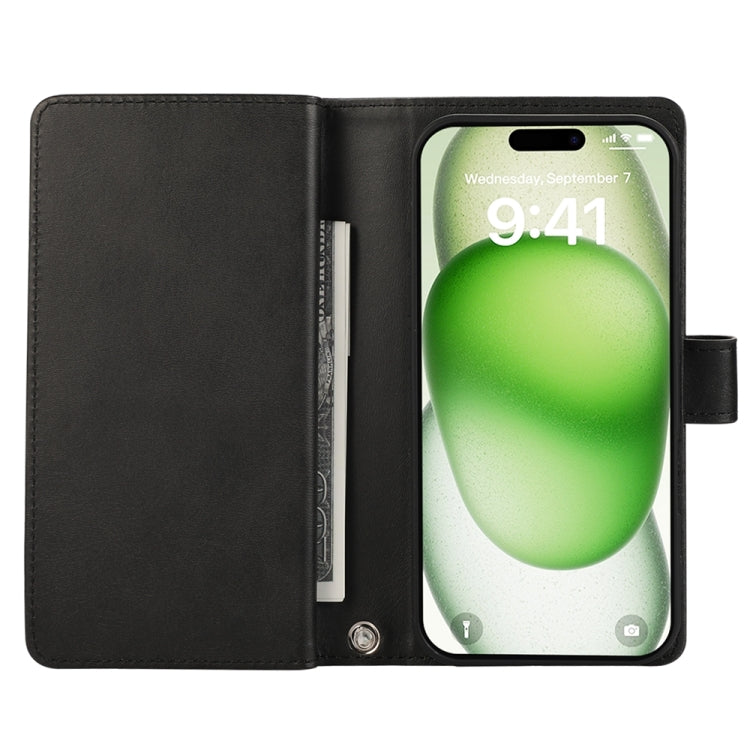 For iPhone 16 Wristband Card Slot Leather Phone Case(Black)