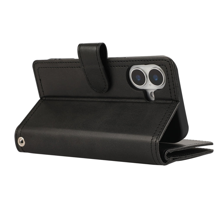 For iPhone 16 Wristband Card Slot Leather Phone Case(Black)