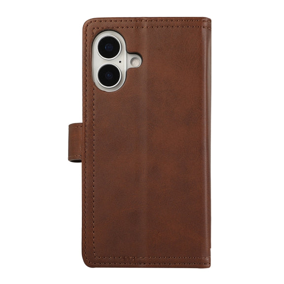 For iPhone 16 Wristband Card Slot Leather Phone Case(Coffee)