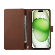 For iPhone 16 Wristband Card Slot Leather Phone Case(Coffee)
