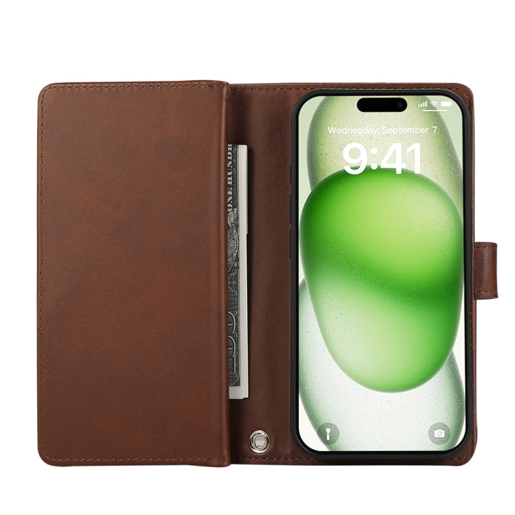 For iPhone 16 Wristband Card Slot Leather Phone Case(Coffee)