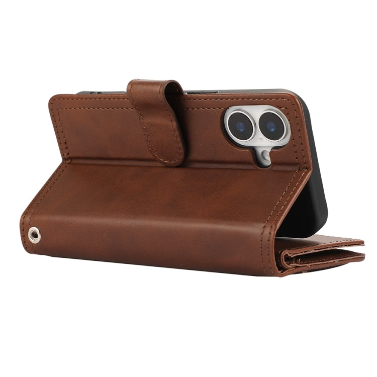 For iPhone 16 Wristband Card Slot Leather Phone Case(Coffee) - iPhone 16 Cases by PMC Jewellery | Online Shopping South Africa | PMC Jewellery | Buy Now Pay Later Mobicred