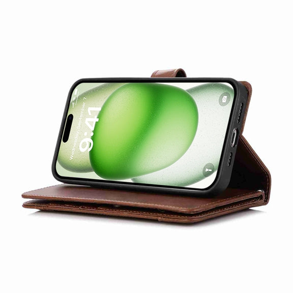 For iPhone 16 Wristband Card Slot Leather Phone Case(Coffee)