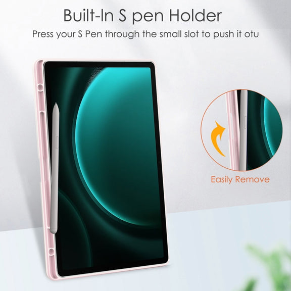For Samsung Galaxy Tab S9 FE+ / S10+ Acrylic 3-folding Smart Leather Tablet Case with Pen Slot(Pink)