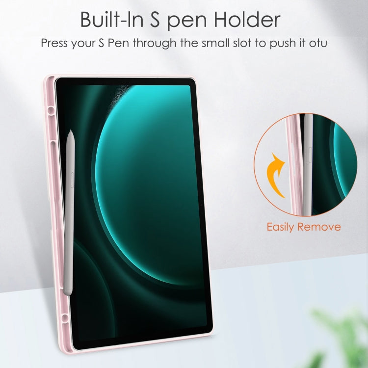 For Samsung Galaxy Tab S9 FE+ / S10+ Acrylic 3-folding Smart Leather Tablet Case with Pen Slot(Pink)