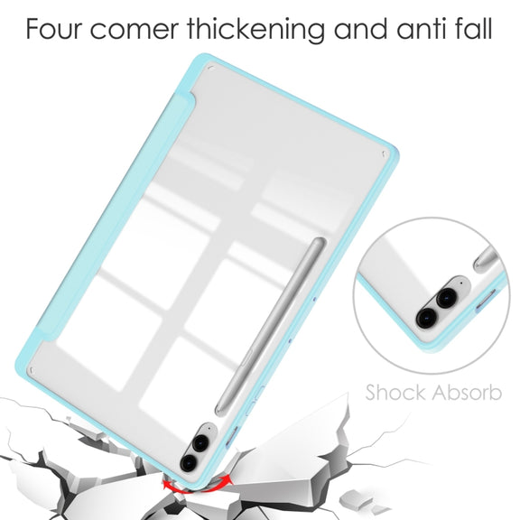 For Samsung Galaxy Tab S9 FE+ / S10+ Acrylic 3-folding Smart Leather Tablet Case with Pen Slot(Sky Blue)