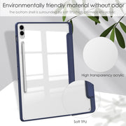 For Samsung Galaxy Tab S9 FE+ / S10+ Acrylic 3-folding Smart Leather Tablet Case with Pen Slot(Dark Blue)