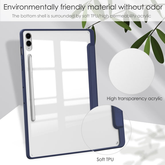 For Samsung Galaxy Tab S9 FE+ / S10+ Acrylic 3-folding Smart Leather Tablet Case with Pen Slot(Dark Blue)