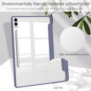 For Samsung Galaxy Tab S9 FE+ / S10+ Acrylic 3-folding Smart Leather Tablet Case with Pen Slot(Lavender)