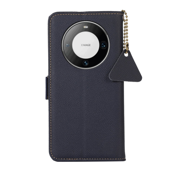 For Huawei Mate 60 Side-Magnetic TJ Genuine Leather RFID Phone Case(Blue)