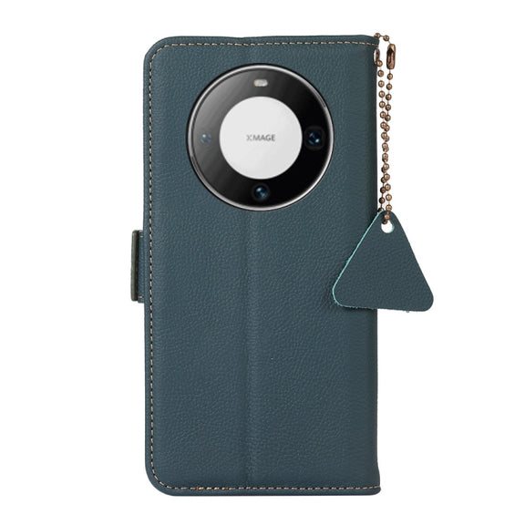 For Huawei Mate 60 Side-Magnetic TJ Genuine Leather RFID Phone Case(Green)