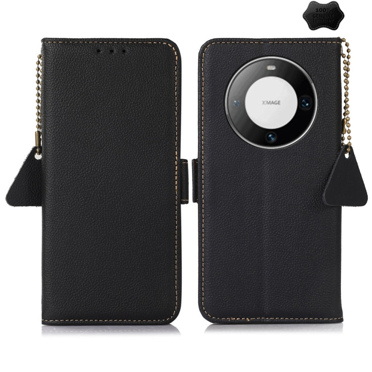 For Huawei Mate 60 Pro Side-Magnetic TJ Genuine Leather RFID Phone Case(Black) - Huawei Cases by PMC TechLife | Online Shopping South Africa | PMC TechLife | Buy Now Pay Later Mobicred