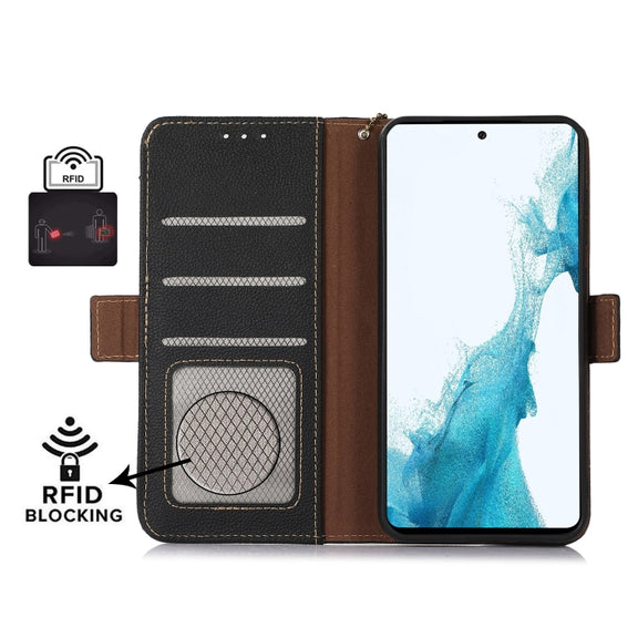 For Huawei Mate 60 Pro Side-Magnetic TJ Genuine Leather RFID Phone Case(Black)