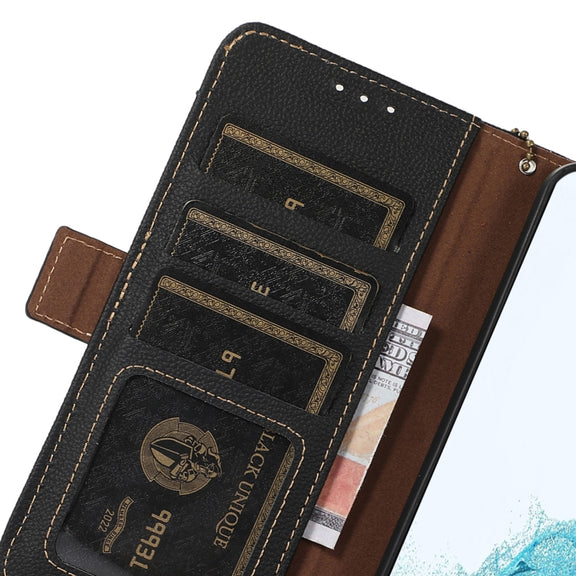 For Huawei Mate 60 Pro Side-Magnetic TJ Genuine Leather RFID Phone Case(Black)