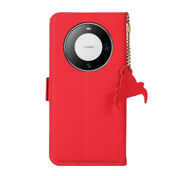 For Huawei Mate 60 Pro Side-Magnetic TJ Genuine Leather RFID Phone Case(Red)