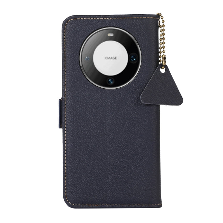 For Huawei Mate 60 Pro Side-Magnetic TJ Genuine Leather RFID Phone Case(Blue)