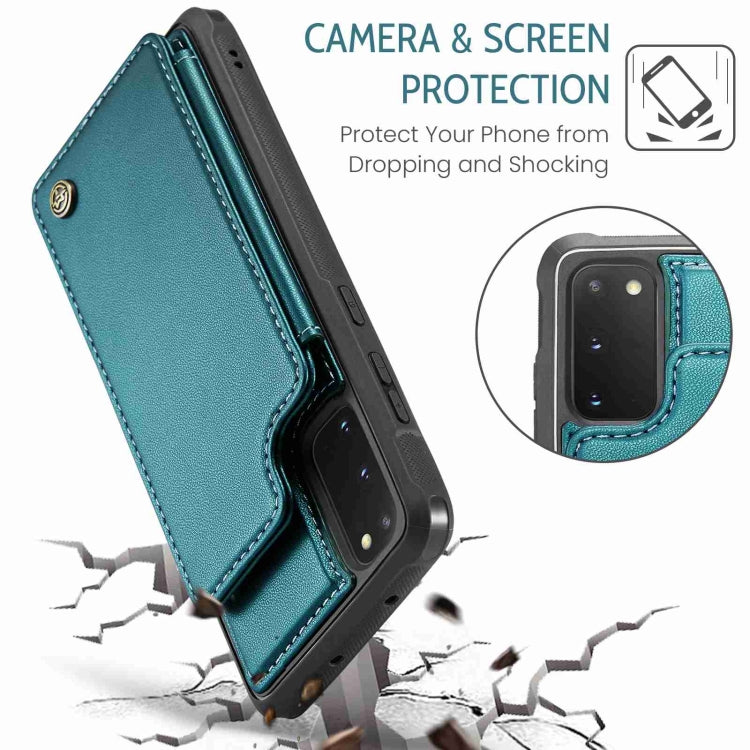 For Samsung Galaxy S20 FE CaseMe C22 Card Slots Holder RFID Anti-theft Phone Case(Blue Green)