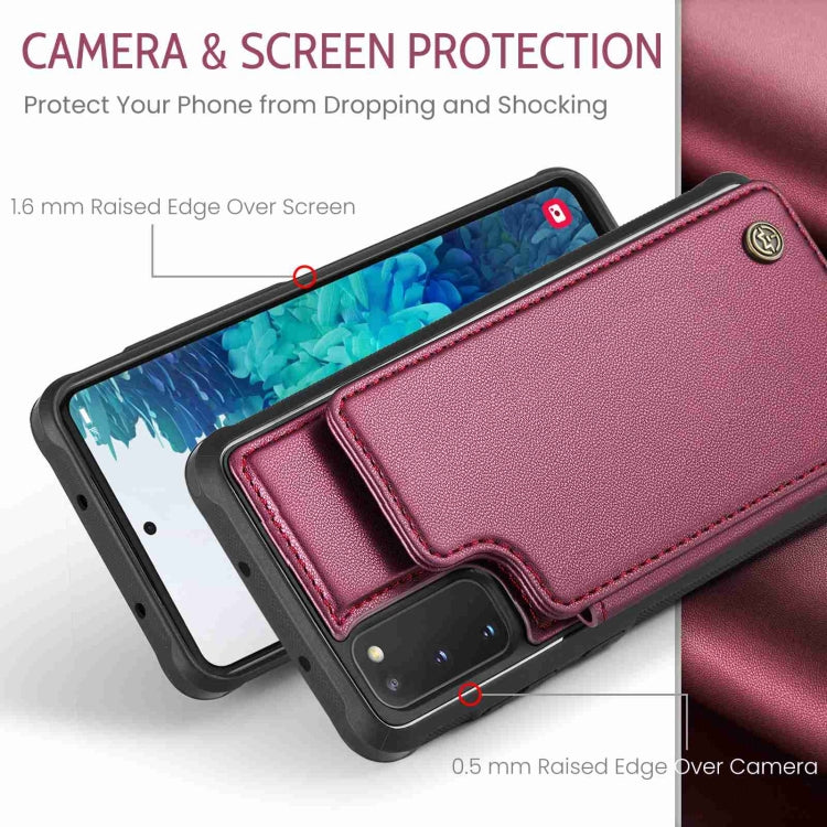 For Samsung Galaxy S20 FE CaseMe C22 Card Slots Holder RFID Anti-theft Phone Case(Wine Red)