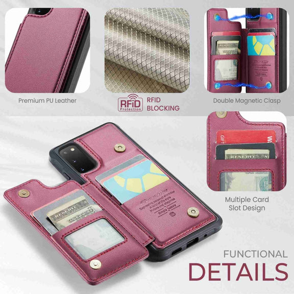 For Samsung Galaxy S20 FE CaseMe C22 Card Slots Holder RFID Anti-theft Phone Case(Wine Red)