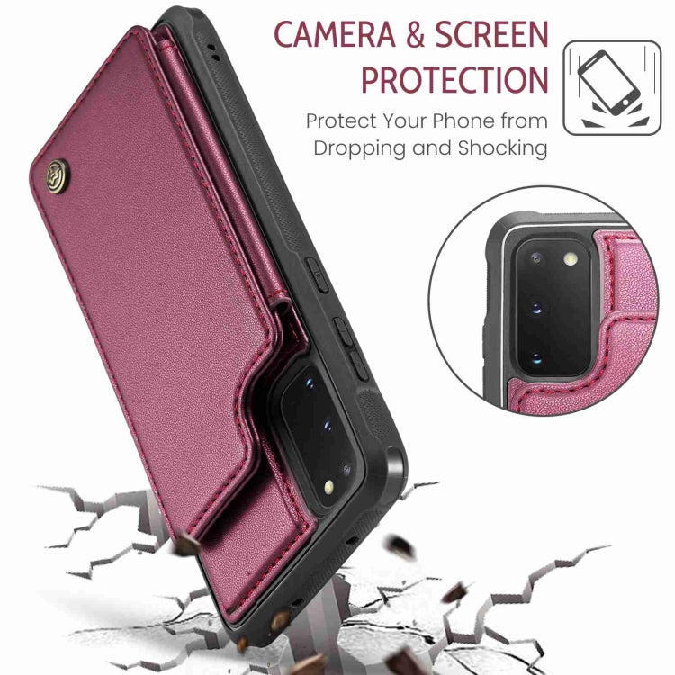 For Samsung Galaxy S20 FE CaseMe C22 Card Slots Holder RFID Anti-theft Phone Case(Wine Red)