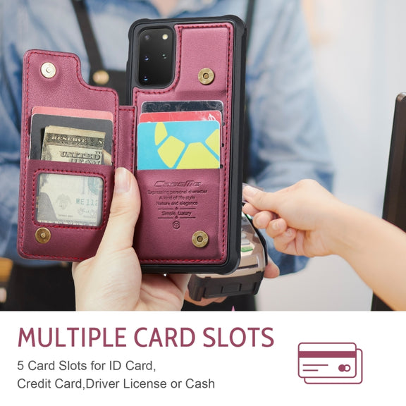 For Samsung Galaxy S20+ CaseMe C22 Card Slots Holder RFID Anti-theft Phone Case(Wine Red)