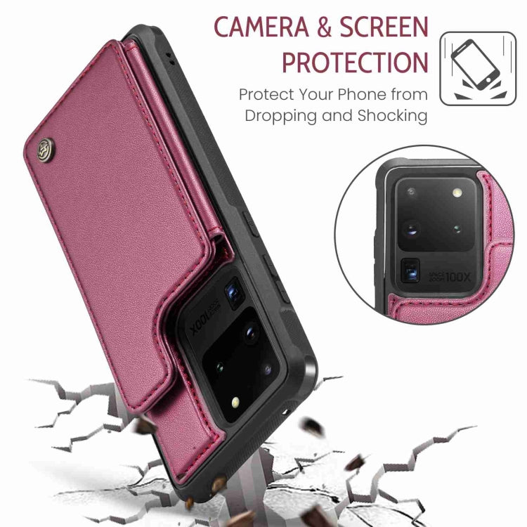 For Samsung Galaxy S20 Ultra CaseMe C22 Card Slots Holder RFID Anti-theft Phone Case(Wine Red) - free shipping - PMC Jewellery - Order now!
