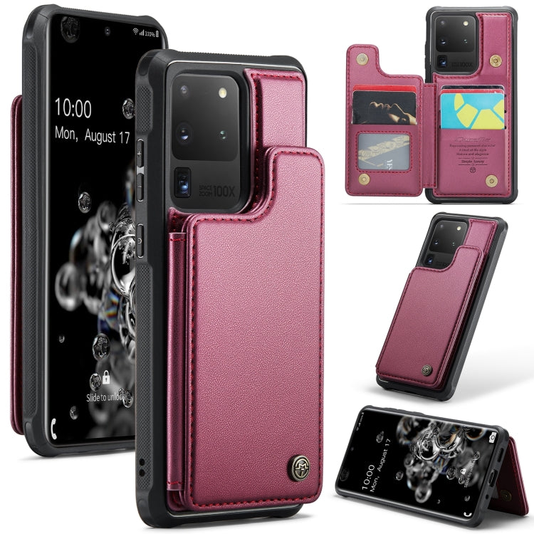 For Samsung Galaxy S20 Ultra CaseMe C22 Card Slots Holder RFID Anti-theft Phone Case(Wine Red) - free shipping - PMC Jewellery - Order now!