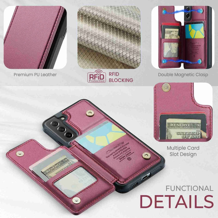 For Samsung Galaxy S21 FE 5G CaseMe C22 Card Slots Holder RFID Anti-theft Phone Case(Wine Red) - free shipping - PMC Jewellery - Order now!