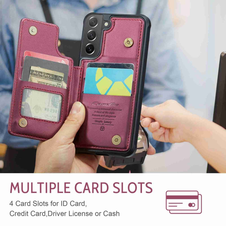 For Samsung Galaxy S21 FE 5G CaseMe C22 Card Slots Holder RFID Anti-theft Phone Case(Wine Red) - free shipping - PMC Jewellery - Order now!