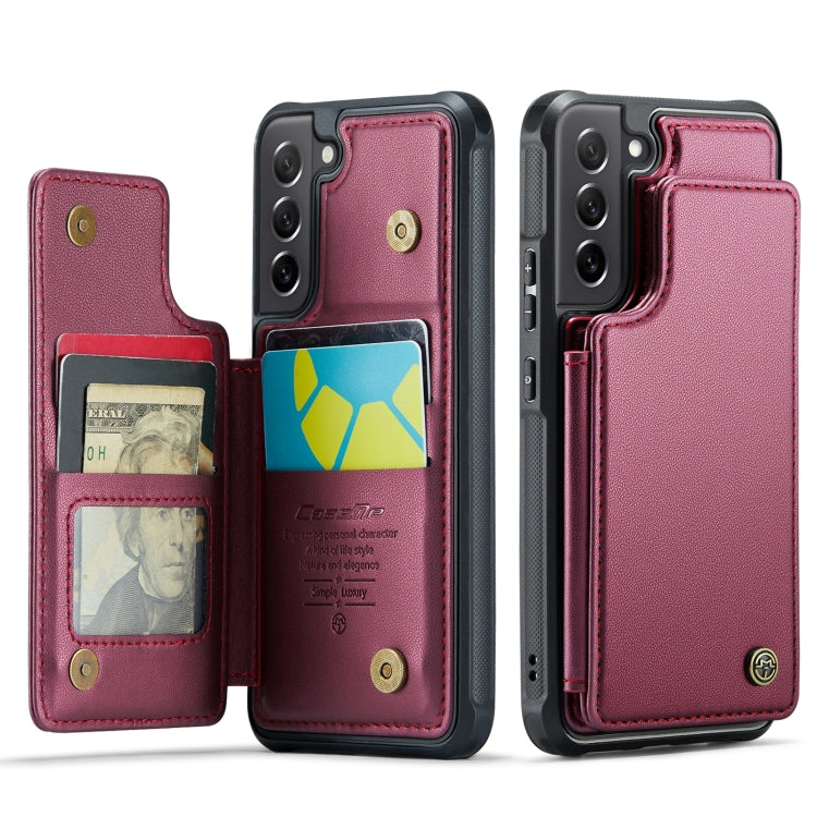 For Samsung Galaxy S21 FE 5G CaseMe C22 Card Slots Holder RFID Anti-theft Phone Case(Wine Red) - free shipping - PMC Jewellery - Order now!