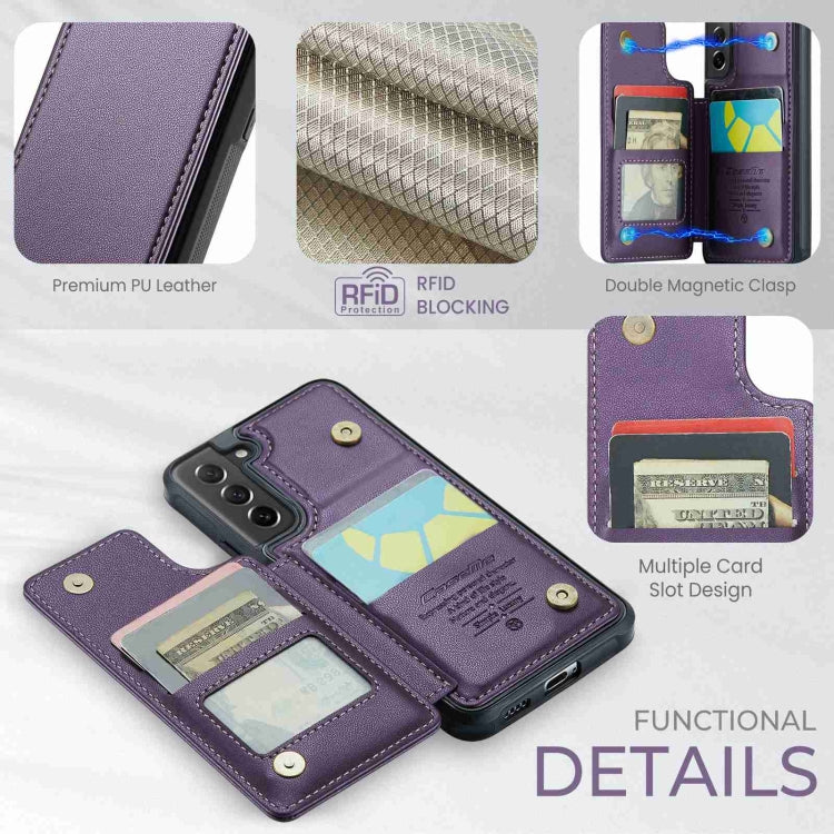 For Samsung Galaxy S21 FE 5G CaseMe C22 Card Slots Holder RFID Anti-theft Phone Case(Purple) - free shipping - PMC Jewellery - Order now!