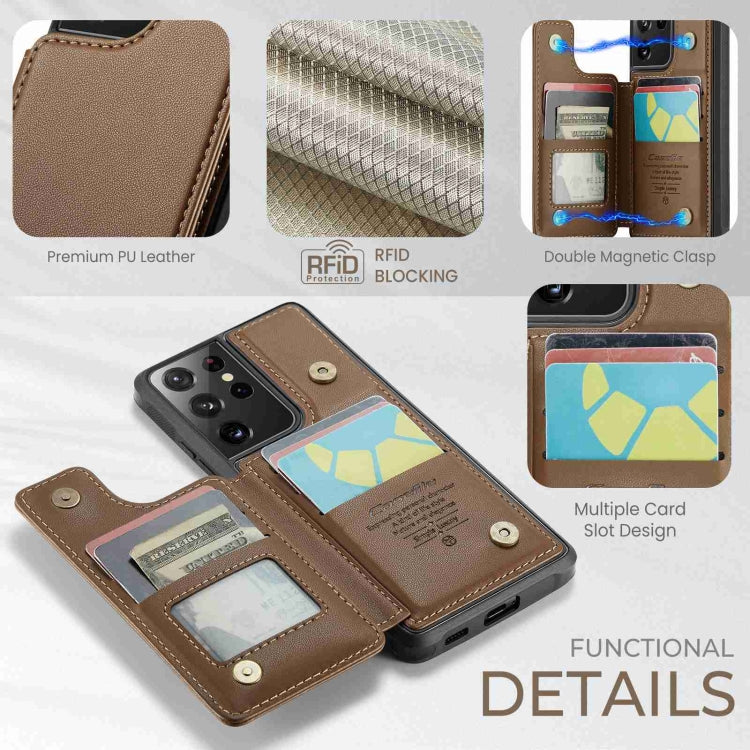 For Samsung Galaxy S21 Ultra 5G CaseMe C22 Card Slots Holder RFID Anti-theft Phone Case(Brown) - free shipping - PMC Jewellery - Order now!