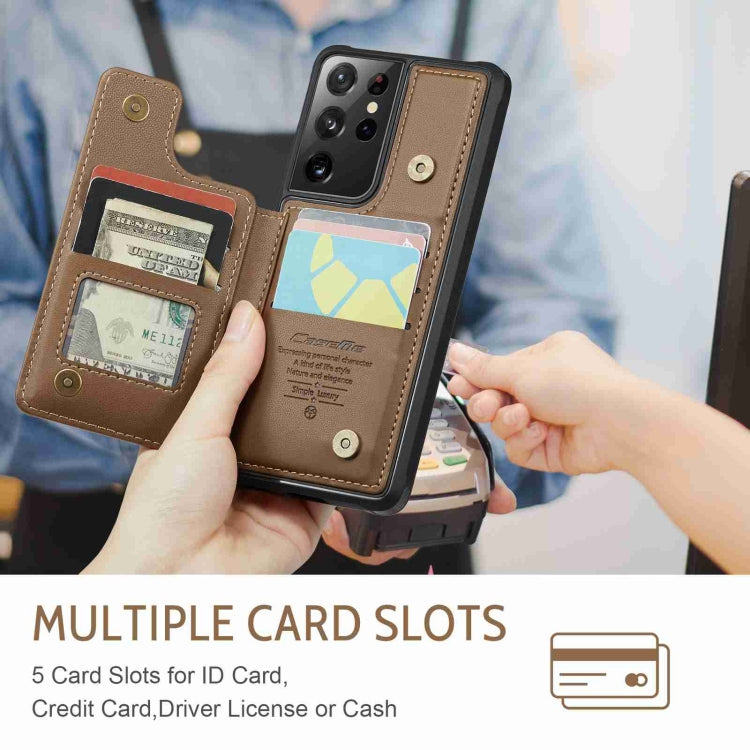 For Samsung Galaxy S21 Ultra 5G CaseMe C22 Card Slots Holder RFID Anti-theft Phone Case(Brown) - free shipping - PMC Jewellery - Order now!