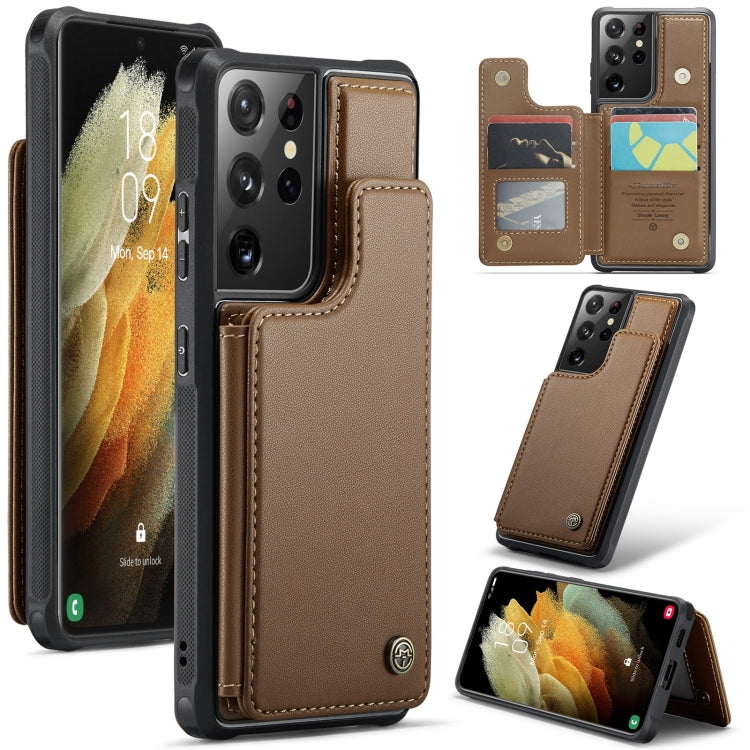 For Samsung Galaxy S21 Ultra 5G CaseMe C22 Card Slots Holder RFID Anti-theft Phone Case(Brown) - free shipping - PMC Jewellery - Order now!