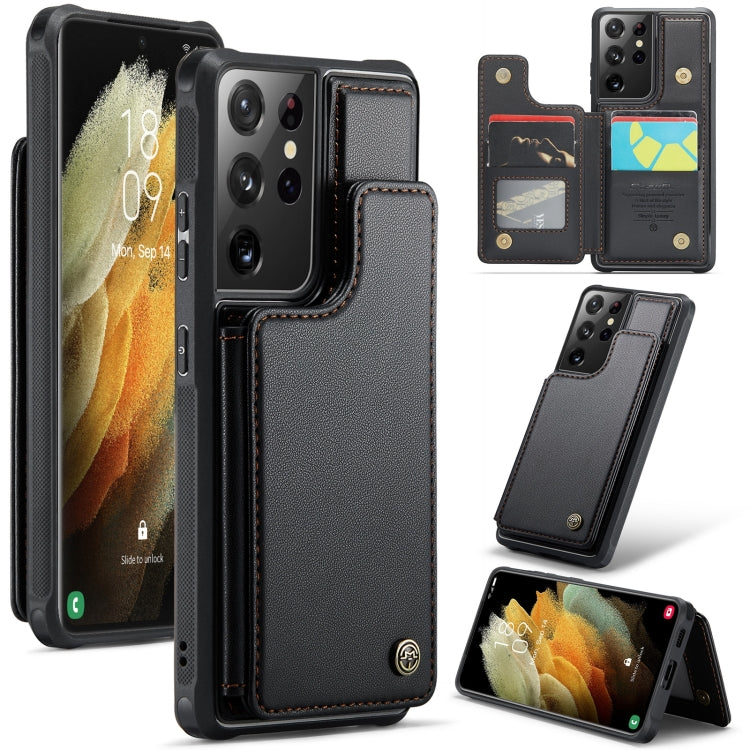 For Samsung Galaxy S21 Ultra 5G CaseMe C22 Card Slots Holder RFID Anti-theft Phone Case(Black) - free shipping - PMC Jewellery - Order now!