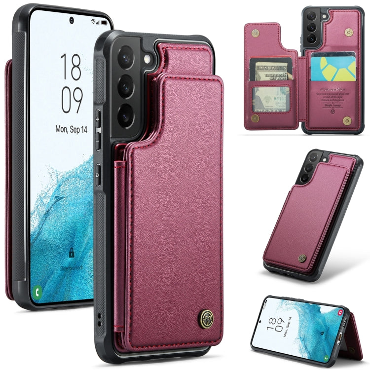 For Samsung Galaxy S22 5G CaseMe C22 Card Slots Holder RFID Anti-theft Phone Case(Wine Red) - free shipping - PMC Jewellery - Order now!