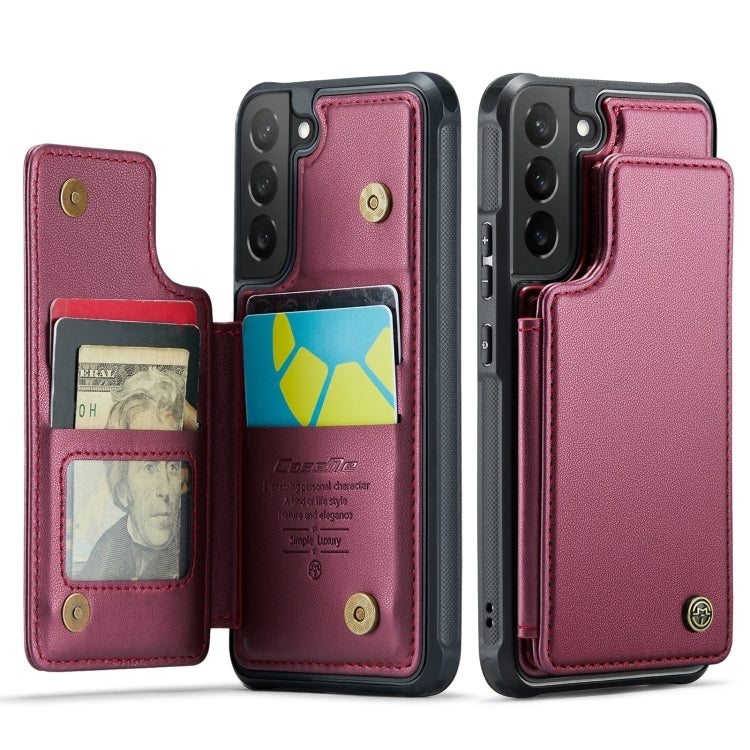 For Samsung Galaxy S22 5G CaseMe C22 Card Slots Holder RFID Anti-theft Phone Case(Wine Red) - free shipping - PMC Jewellery - Order now!