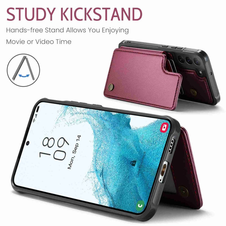 For Samsung Galaxy S22 5G CaseMe C22 Card Slots Holder RFID Anti-theft Phone Case(Wine Red) - free shipping - PMC Jewellery - Order now!