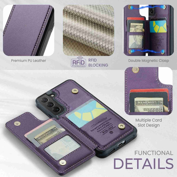 For Samsung Galaxy S22 5G CaseMe C22 Card Slots Holder RFID Anti-theft Phone Case(Purple)
