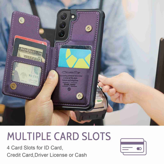 For Samsung Galaxy S22 5G CaseMe C22 Card Slots Holder RFID Anti-theft Phone Case(Purple)
