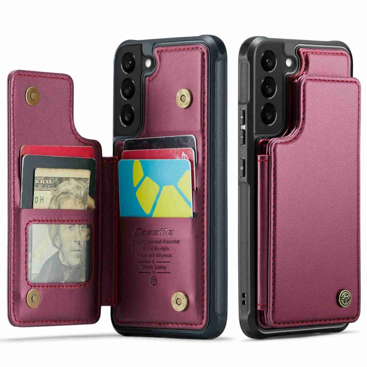 For Samsung Galaxy S22+ 5G CaseMe C22 Card Slots Holder RFID Anti-theft Phone Case(Wine Red) - free shipping - PMC Jewellery - Order now!